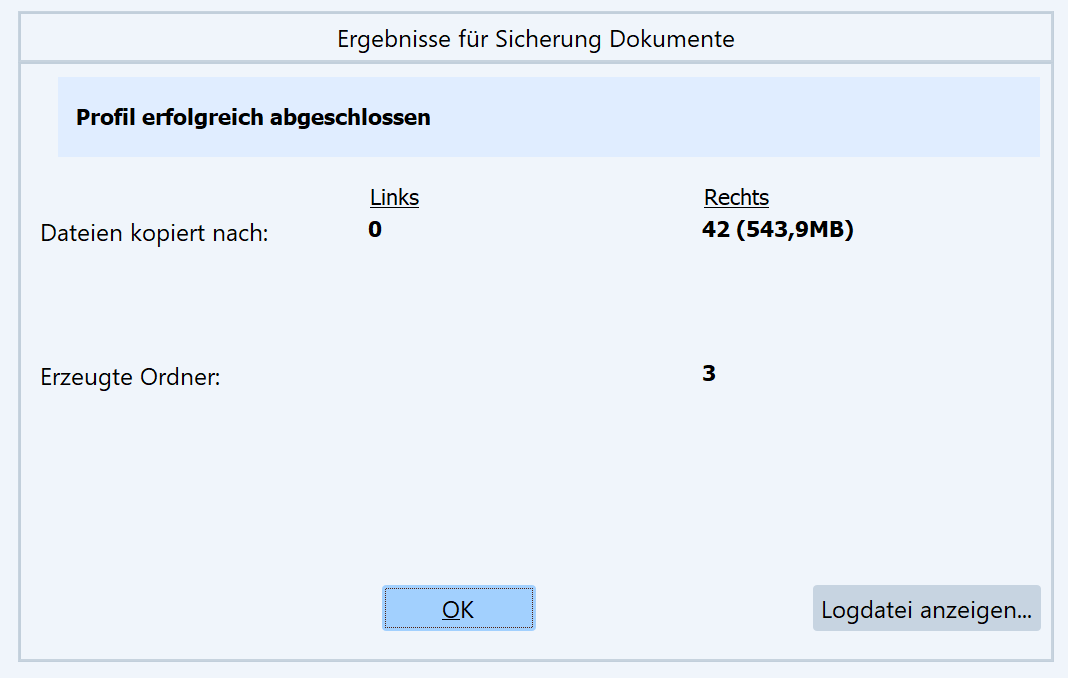 Die Backup Software Syncovery hat die Datensicherung erfolgreich beendet.